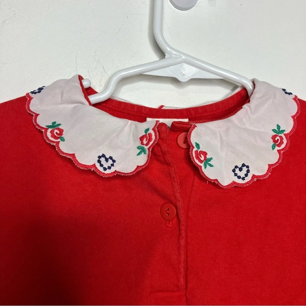 Vintage Osh Kosh B’gosh‎ red top white embroidered Peter Pan collar girls size 6